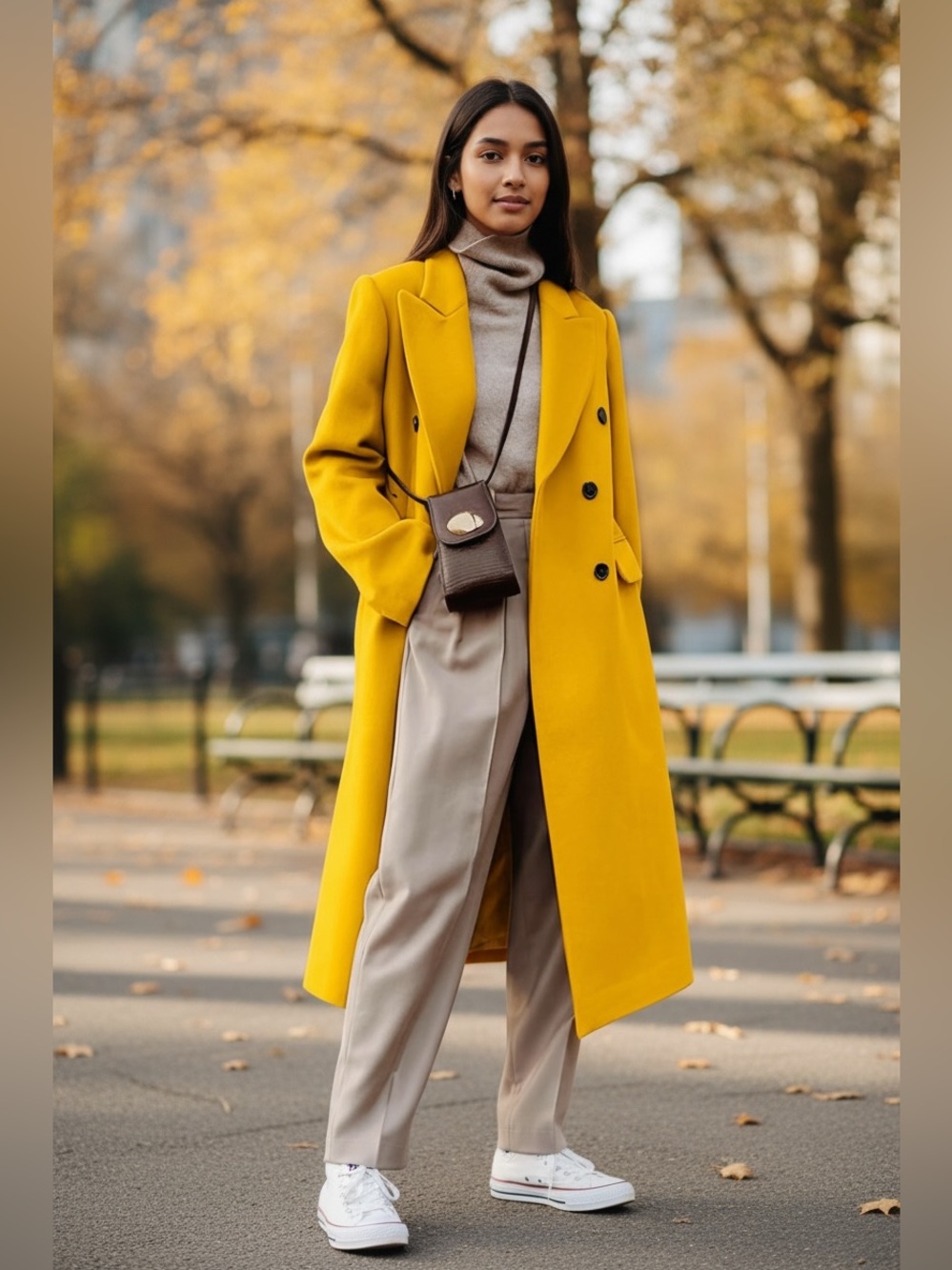 Mustard Yellow Long Wool-Blend Coat Sz M